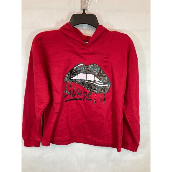NWOT -Women's Red Graphic Long Sleeve Hooded Active Top - Picture 1 of 4